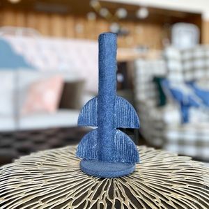 NEW Blue Resin Lunar Textured Taper Candle Holder Home Decor Stripe Texture